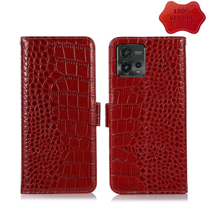 For Motorola Moto G72 Magnetic Crocodile Texture Genuine Leather RFID Phone Case(Red) - Motorola Cases by buy2fix | Online Shopping UK | buy2fix