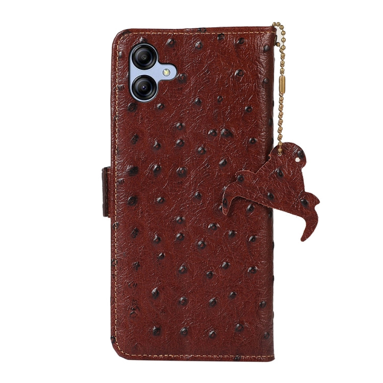 For Samsung Galaxy A04e Ostrich Pattern Genuine Leather RFID Phone Case(Coffee) - Galaxy Phone Cases by buy2fix | Online Shopping UK | buy2fix