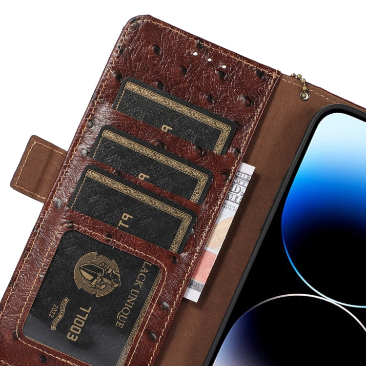 For Samsung Galaxy A54 5G Ostrich Pattern Genuine Leather RFID Phone Case(Coffee) - Galaxy Phone Cases by buy2fix | Online Shopping UK | buy2fix