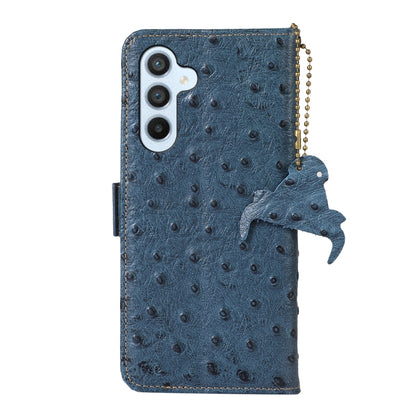 For Samsung Galaxy A54 5G Ostrich Pattern Genuine Leather RFID Phone Case(Blue) - Galaxy Phone Cases by buy2fix | Online Shopping UK | buy2fix