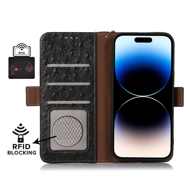 For Samsung Galaxy A54 5G Ostrich Pattern Genuine Leather RFID Phone Case(Black) - Galaxy Phone Cases by buy2fix | Online Shopping UK | buy2fix