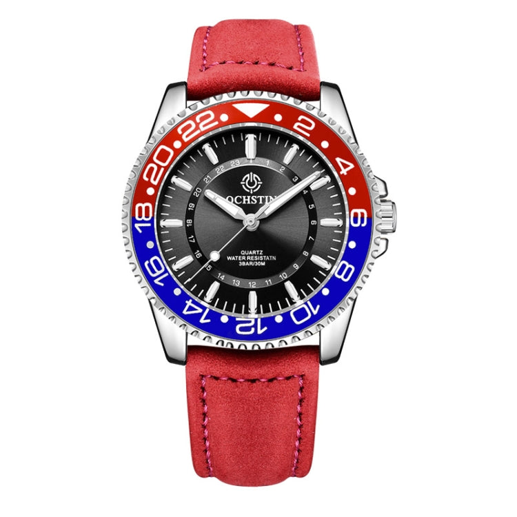 OCHSTIN 7019G Multifunctional Quartz Waterproof Luminous Men Leather Watch(Red) - Leather Strap Watches by OCHSTIN | Online Shopping UK | buy2fix