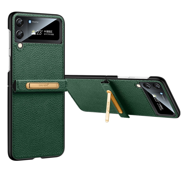 For Samsung Galaxy Z Flip4 SULADA Invisible Bracket Leather Back Cover Phone Case(Dark Green) - Galaxy Z Flip4 5G Cases by SULADA | Online Shopping UK | buy2fix