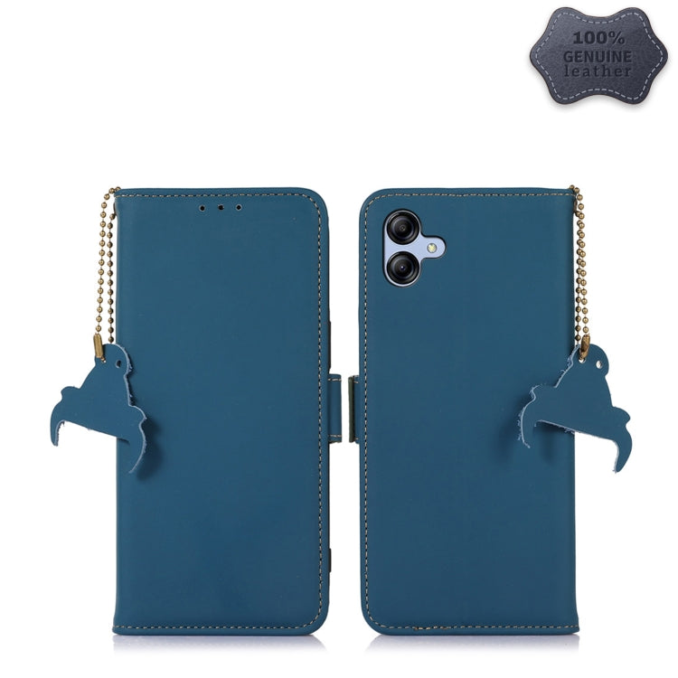 For Samsung Galaxy A04e Genuine Leather Magnetic RFID Leather Phone Case(Blue) - Galaxy Phone Cases by buy2fix | Online Shopping UK | buy2fix