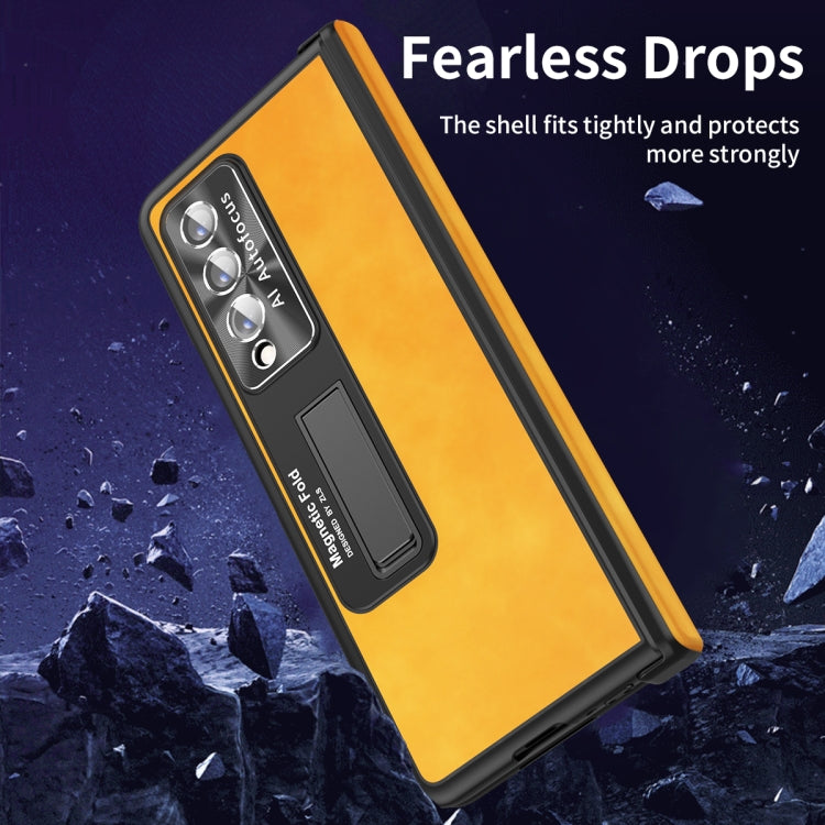 For Samsung Galaxy Z Fold3 5G Napa Texture All-inclusive Phone Case(Yellow) - Galaxy Phone Cases by buy2fix | Online Shopping UK | buy2fix