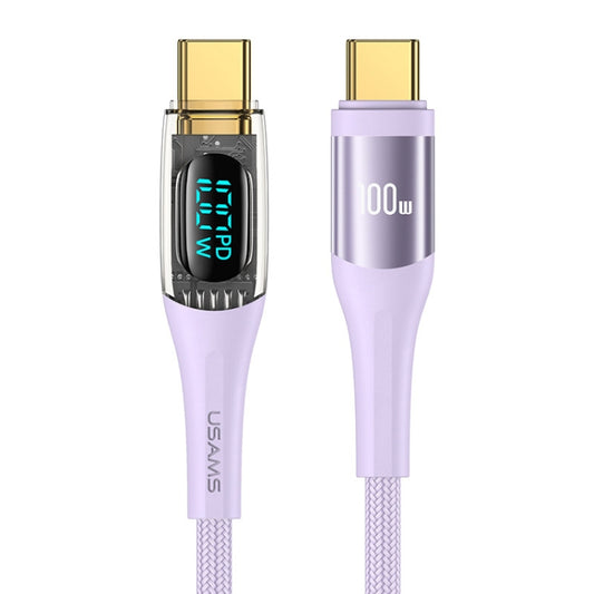 USAMS Type-C to Type-C PD100W Aluminum Alloy Transparent Digital Display Fast Charge Data Cable, Cable Length:2m(Purple) -  by USAMS | Online Shopping UK | buy2fix