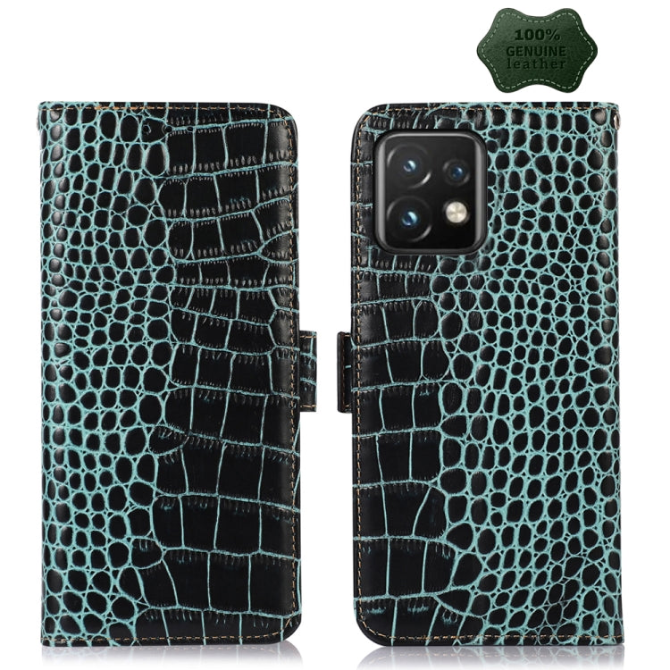 For Motorola Moto X40 Pro Crocodile Top Layer Cowhide Leather Phone Case(Green) - Motorola Cases by buy2fix | Online Shopping UK | buy2fix