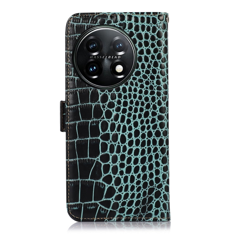 For OnePlus 11 5G Crocodile Top Layer Cowhide RFID Leather Phone Case(Green) - OnePlus Cases by buy2fix | Online Shopping UK | buy2fix