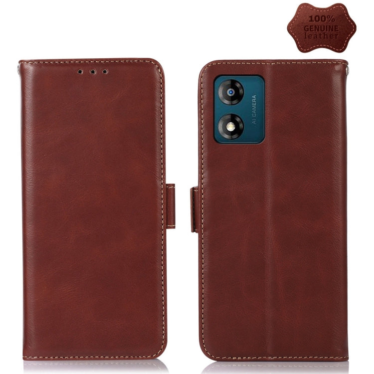 For Motorola Moto E13 4G 2023 Crazy Horse Top Layer Cowhide RFID Leather Phone Case(Brown) - Motorola Cases by buy2fix | Online Shopping UK | buy2fix