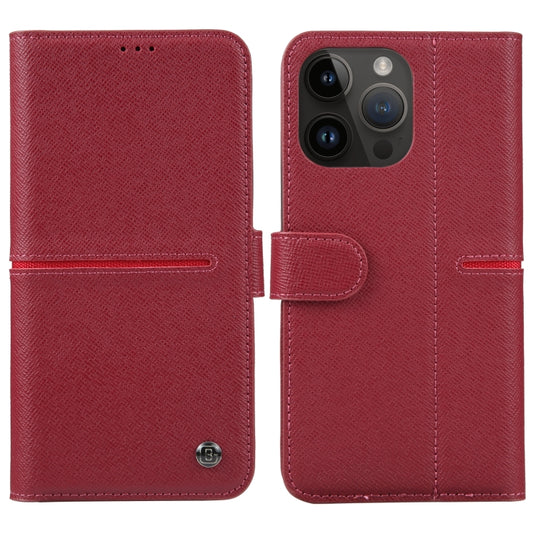 For iPhone 14 Pro Max GEBEI Top-grain Horizontal Flip Leather Phone Case(Wine Red) - iPhone 14 Pro Max Cases by GEBEI | Online Shopping UK | buy2fix