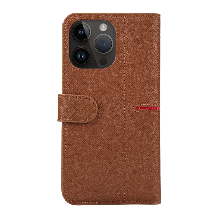 For iPhone 14 Pro Max GEBEI Top-grain Horizontal Flip Leather Phone Case(Brown) - iPhone 14 Pro Max Cases by GEBEI | Online Shopping UK | buy2fix