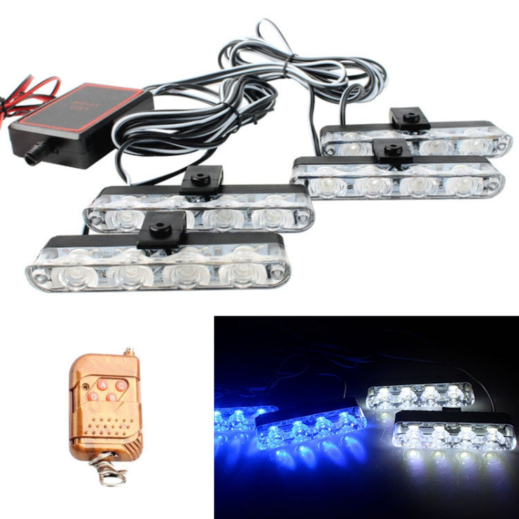 4 in 1 Car 16LEDs Grille Flash Lights Warning Lights with Wireless Remote Control(White Blue) - In Car by buy2fix | Online Shopping UK | buy2fix