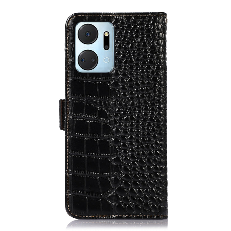 For Honor X7a 4G Crocodile Top Layer Cowhide Leather Phone Case(Black) - Honor Cases by buy2fix | Online Shopping UK | buy2fix