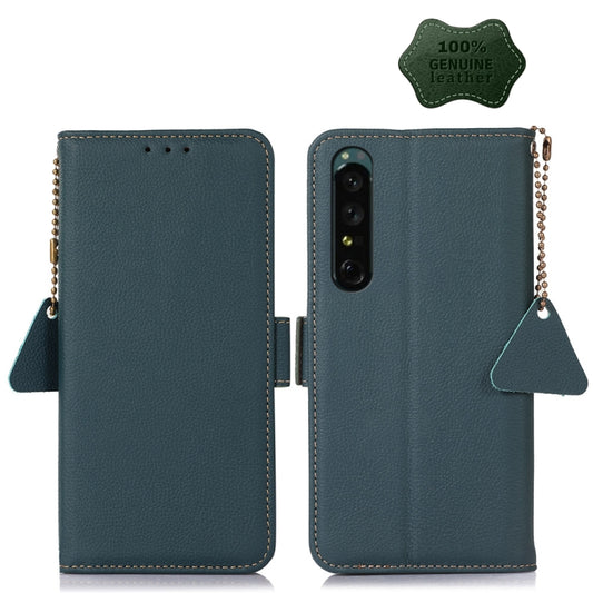 For Sony Xperia 1 IV Side-Magnetic TJ Genuine Leather RFID Phone Case(Green) - Sony Cases by buy2fix | Online Shopping UK | buy2fix