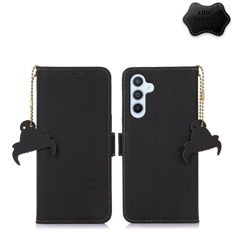 For Samsung Galaxy A24 4G Genuine Leather Magnetic RFID Leather Phone Case(Black) - Galaxy Phone Cases by buy2fix | Online Shopping UK | buy2fix