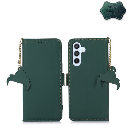 For Samsung Galaxy A24 4G Genuine Leather Magnetic RFID Leather Phone Case(Green) - Galaxy Phone Cases by buy2fix | Online Shopping UK | buy2fix