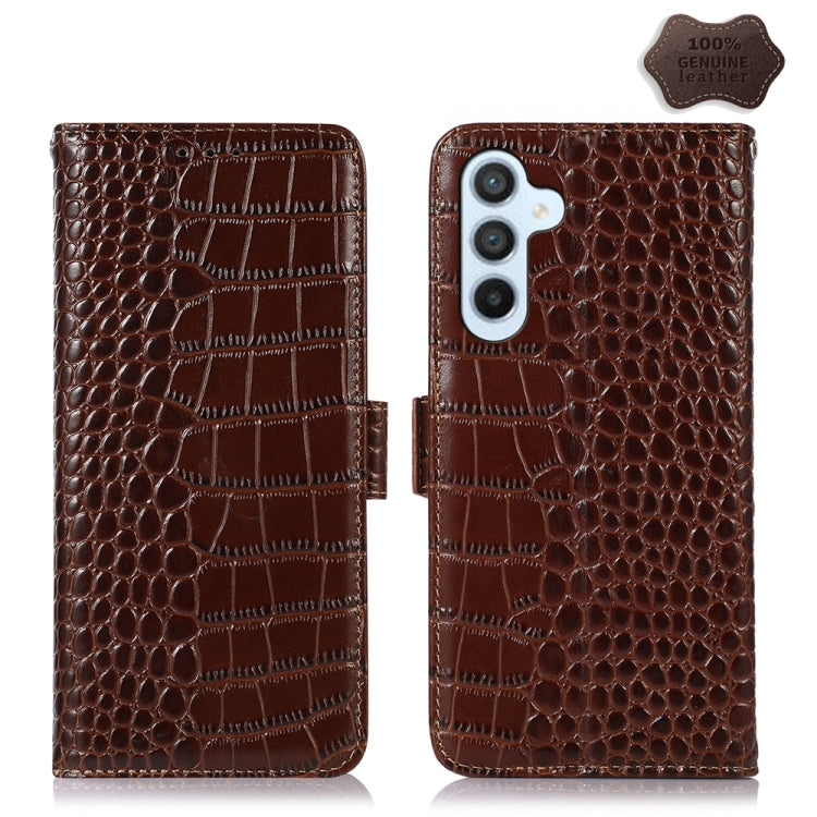 For Samsung Galaxy A24 4G Crocodile Top Layer Cowhide Leather Phone Case(Brown) - Galaxy Phone Cases by buy2fix | Online Shopping UK | buy2fix