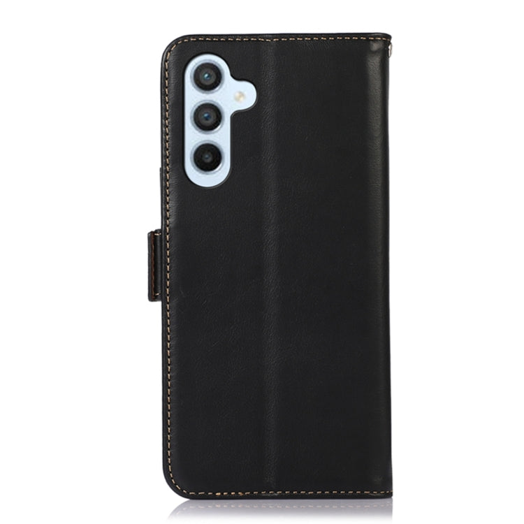 For Samsung Galaxy A24 4G Magnetic Crazy Horse Texture Genuine Leather RFID Phone Case(Black) - Galaxy Phone Cases by buy2fix | Online Shopping UK | buy2fix