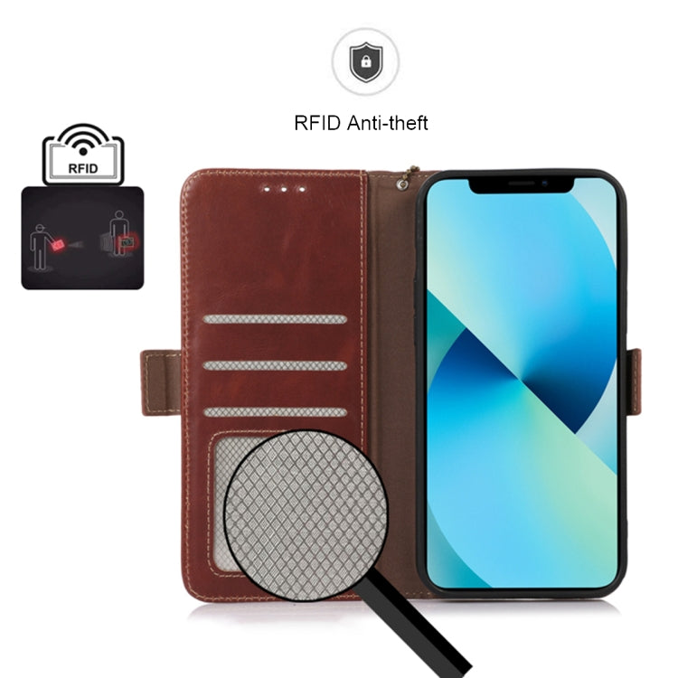 For Samsung Galaxy A24 4G Magnetic Crazy Horse Texture Genuine Leather RFID Phone Case(Brown) - Galaxy Phone Cases by buy2fix | Online Shopping UK | buy2fix