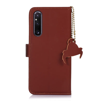 For Sony Xperia 1 V Genuine Leather Magnetic RFID Leather Phone Case(Coffee) - Sony Cases by buy2fix | Online Shopping UK | buy2fix