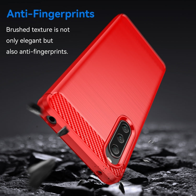 For Sony Xperia 10 V Brushed Texture Carbon Fiber TPU Phone Case(Red) - Sony Cases by buy2fix | Online Shopping UK | buy2fix