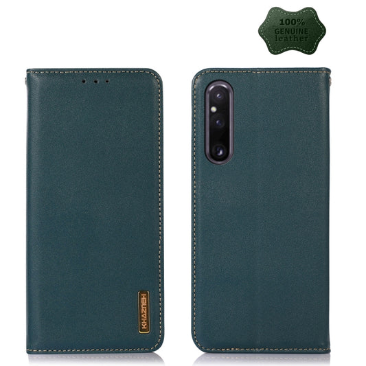 For Sony Xperia 1 V KHAZNEH Nappa Top Layer Cowhide Leather Phone Case(Green) - Sony Cases by buy2fix | Online Shopping UK | buy2fix