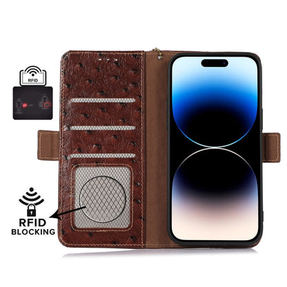 For Samsung Galaxy A24 4G / A25 5G Ostrich Pattern Genuine Leather RFID Phone Case(Coffee) - Galaxy Phone Cases by buy2fix | Online Shopping UK | buy2fix