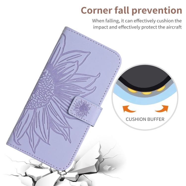 For Google Pixel 7A Skin Feel Sun Flower Pattern Flip Leather Phone Case with Lanyard(Purple) - Google Cases by buy2fix | Online Shopping UK | buy2fix
