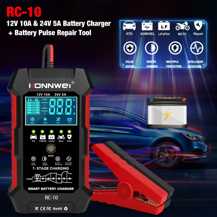 KONNWEI CR-10 2 inch Car Battery Charger Battery Pulse Repair Tool, Plug Type:US Plug - In Car by KONNWEI | Online Shopping UK | buy2fix