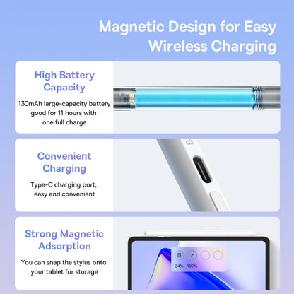 Baseus SXBC060302 2 Series LED Indicators Smooth Capacitive Writing Stylus, Active + Passive Version(White) - Stylus Pen by Baseus | Online Shopping UK | buy2fix