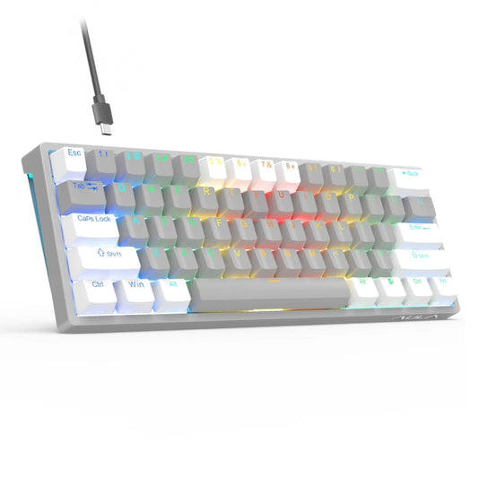 AULA F3261 Type-C Wired Hot Swappable 61 Keys RGB Mechanical Keyboard(White Grey Green Shaft) -  by AULA | Online Shopping UK | buy2fix