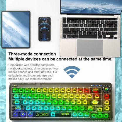 AULA F68 Transparent Customized Wired/Wireless/Bluetooth Three Model RGB Pluggable Mechanical Keyboard(Black Transparent) -  by AULA | Online Shopping UK | buy2fix