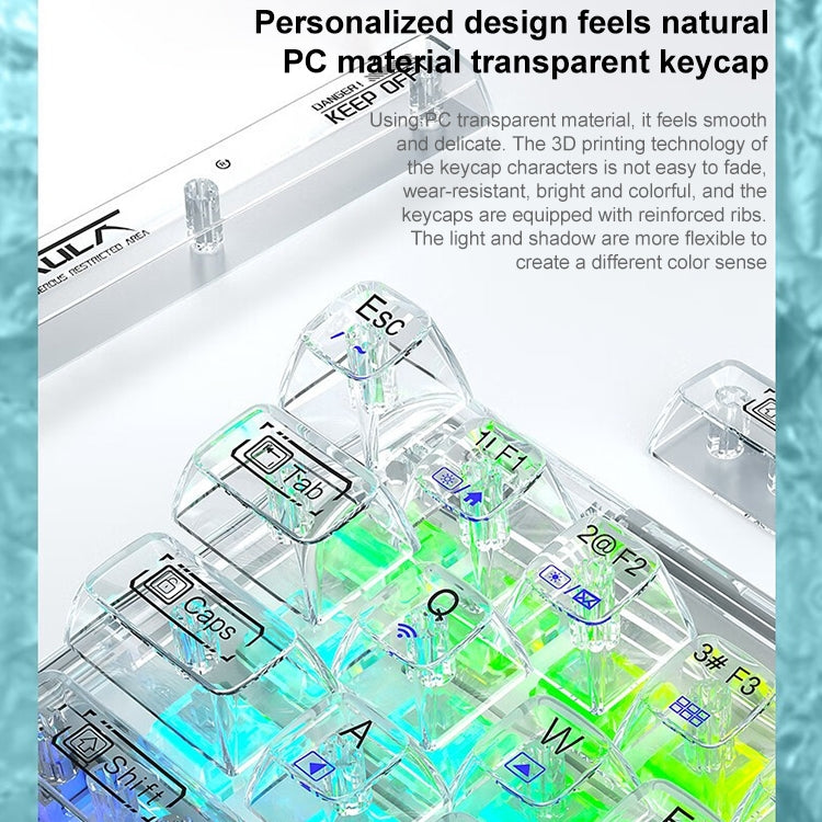 AULA F68 Transparent Customized Wired/Wireless/Bluetooth Three Model RGB Pluggable Mechanical Keyboard(White Transparent) -  by AULA | Online Shopping UK | buy2fix