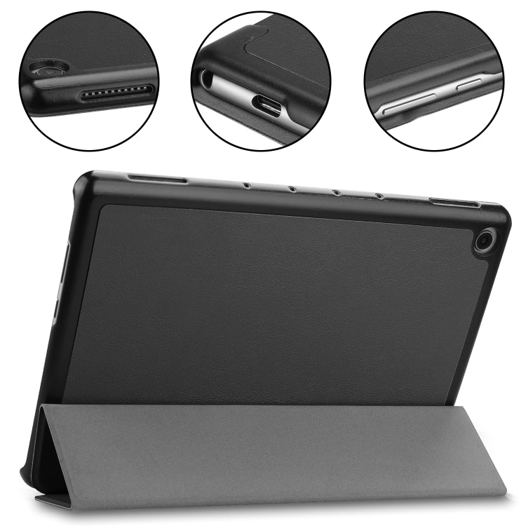 For Huawei MediaPad M5 Lite 10.0 inch Custer Pattern Pure Color Horizontal Flip Leather Case with Three-folding Holder & with Sleep / Wake-up Function(Black) - Mobile Accessories by buy2fix | Online Shopping UK | buy2fix