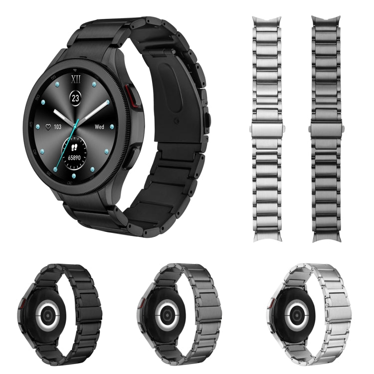 For Samsung Galaxy Watch5 / Watch5 Pro / Watch4 / Watch4 Classic Universal Titanium Alloy Three Plants Flat Buckle Watch Band(Black) - Watch Bands by buy2fix | Online Shopping UK | buy2fix