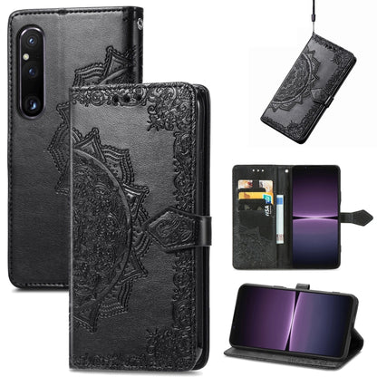 For Sony Xperia 1 IV Mandala Flower Embossed Leather Phone Case(Black) - Sony Cases by buy2fix | Online Shopping UK | buy2fix