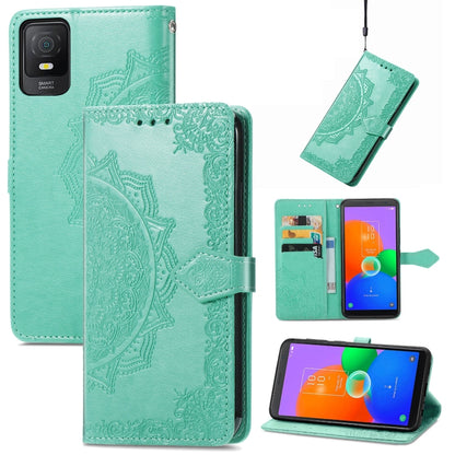 For TCL 403 Mandala Flower Embossed Leather Phone Case(Green) - More Brand by buy2fix | Online Shopping UK | buy2fix