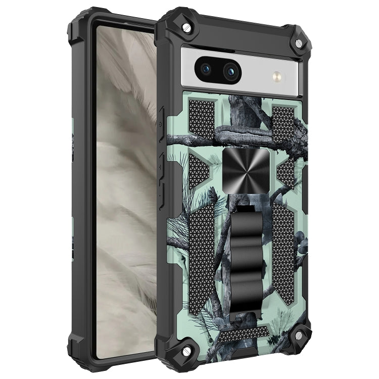 For Google Pixel 7a Camouflage Armor Kickstand TPU + PC Magnetic Phone Case(Mint Green) - Google Cases by buy2fix | Online Shopping UK | buy2fix
