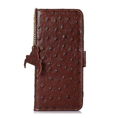 For Google Pixel 8 Pro Ostrich Pattern Genuine Leather RFID Phone Case(Coffee) - Google Cases by buy2fix | Online Shopping UK | buy2fix