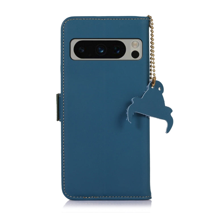 For Google Pixel 8 Pro Genuine Leather Magnetic RFID Leather Phone Case(Blue) - Google Cases by buy2fix | Online Shopping UK | buy2fix