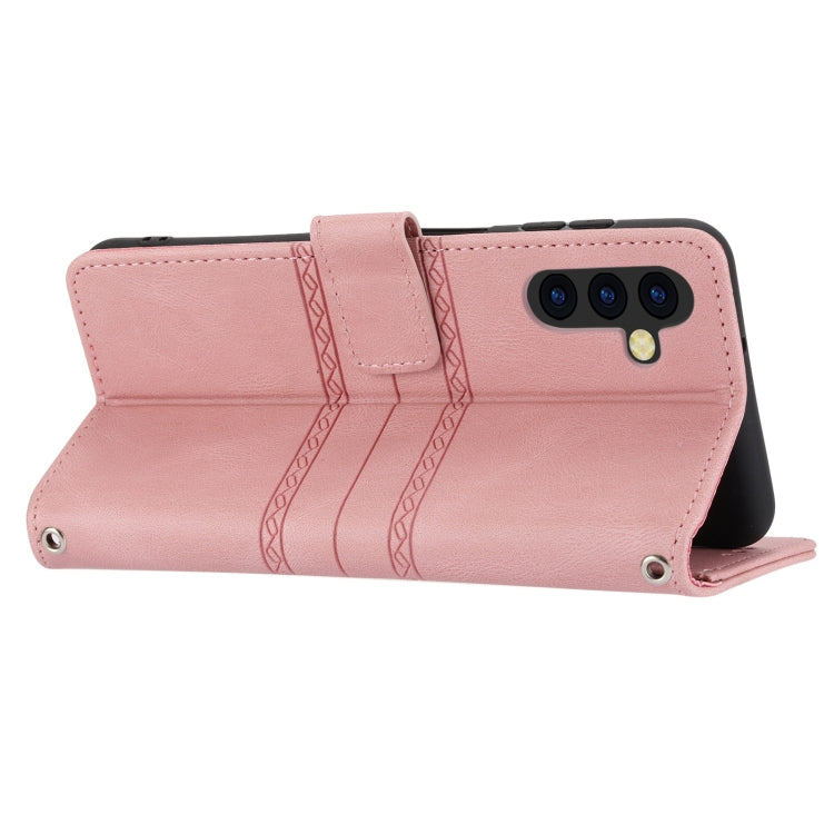 For Samsung Galaxy A14 5G Embossed Stripes Skin Feel Leather Phone Case(Pink) - Galaxy Phone Cases by buy2fix | Online Shopping UK | buy2fix