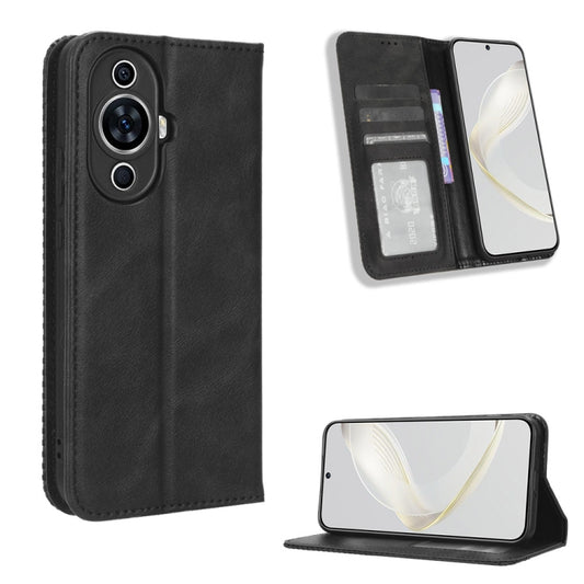 For Huawei nova 11 Pro Magnetic Buckle Retro Texture Leather Phone Case(Black) - Huawei Cases by buy2fix | Online Shopping UK | buy2fix