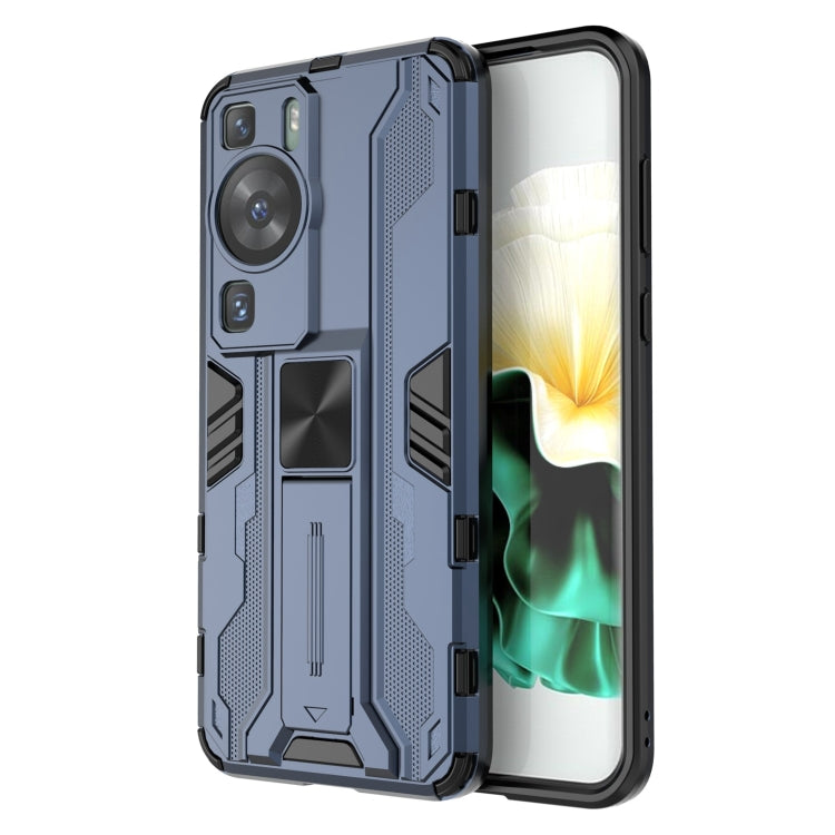 For Huawei P60 / P60 Pro Supersonic Holder PC Soft TPU Phone Case(Blue) - Huawei Cases by buy2fix | Online Shopping UK | buy2fix