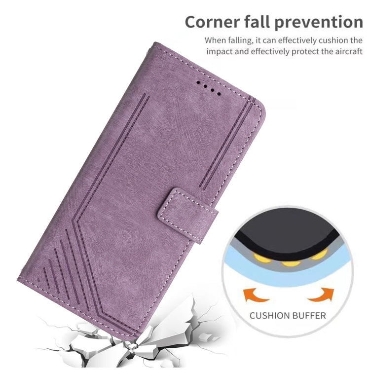 For OnePlus Nord CE 3/Nord CE 3 Lite/Nord N30 Skin Feel Stripe Pattern Leather Phone Case with Lanyard(Purple) - OnePlus Cases by buy2fix | Online Shopping UK | buy2fix