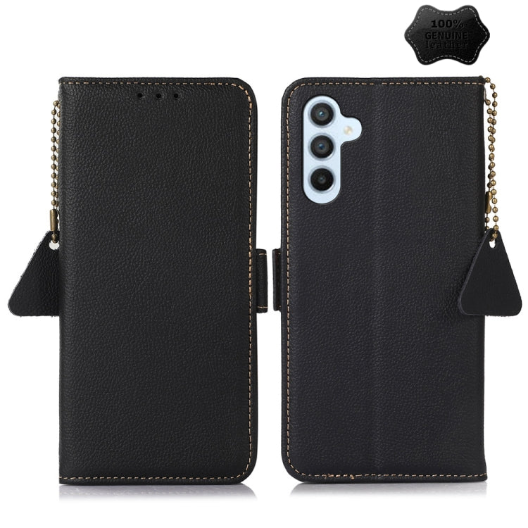 For Samsung Galaxy M54 5G Side-Magnetic TJ Genuine Leather RFID Phone Case(Black) - Galaxy Phone Cases by buy2fix | Online Shopping UK | buy2fix