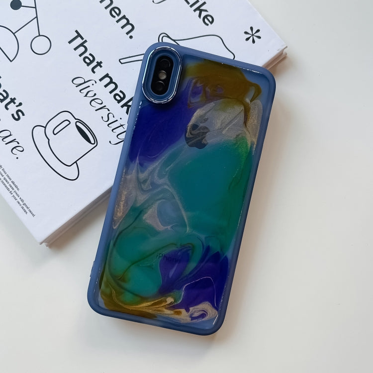 For iPhone XS Max Oil Painting Electroplating TPU Phone Case(Blue) - More iPhone Cases by buy2fix | Online Shopping UK | buy2fix