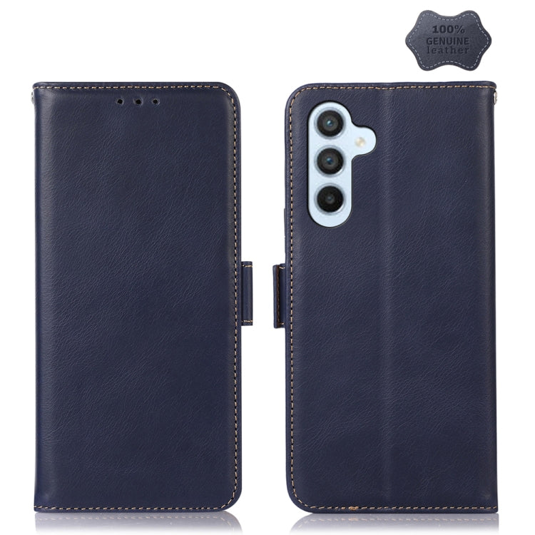 For Samsung Galaxy M54 5G Crazy Horse Top Layer Cowhide Leather Phone Case(Blue) - Galaxy Phone Cases by buy2fix | Online Shopping UK | buy2fix