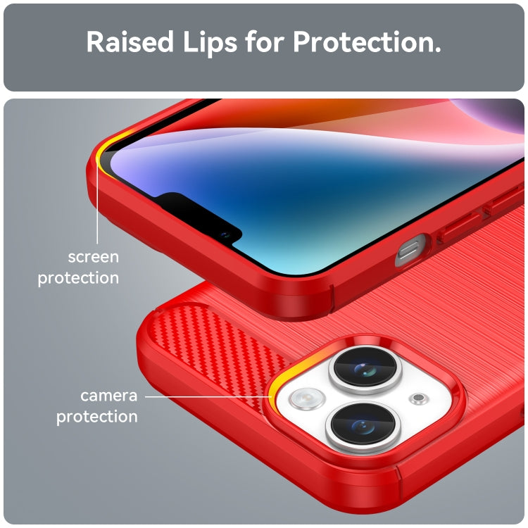 For iPhone 15 Brushed Texture Carbon Fiber TPU Phone Case(Red) - iPhone 15 Cases by buy2fix | Online Shopping UK | buy2fix