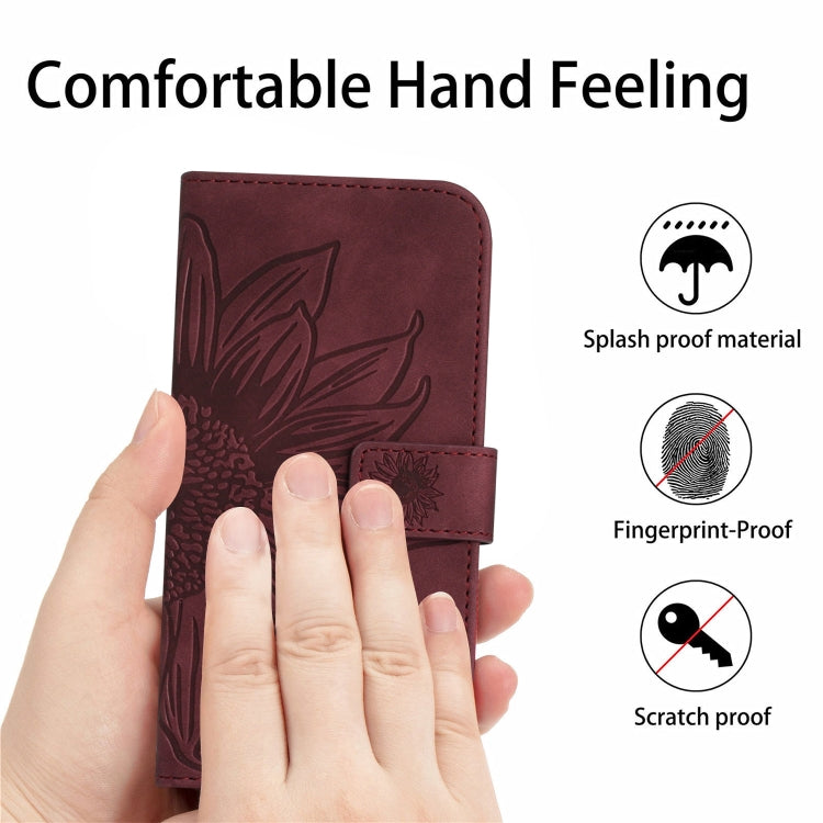 For Xiaomi Poco F5 Skin Feel Sun Flower Embossed Flip Leather Phone Case with Lanyard(Wine Red) - Xiaomi Cases by buy2fix | Online Shopping UK | buy2fix