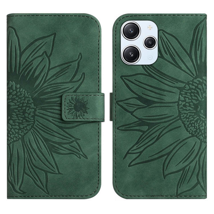 For Xiaomi Redmi 12 4G Global Skin Feel Sun Flower Embossed Flip Leather Phone Case with Lanyard(Green) - Xiaomi Cases by buy2fix | Online Shopping UK | buy2fix